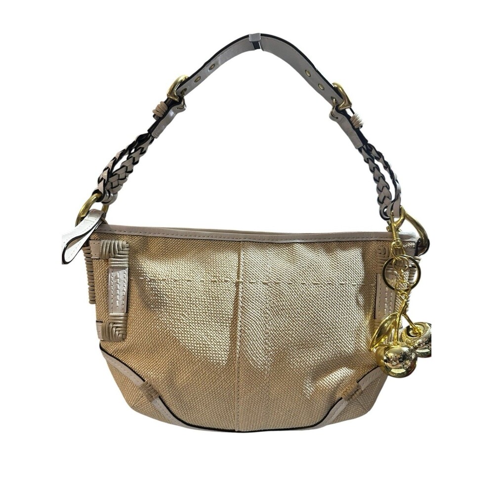 Coach Soho Angora Vintage 4710 Canvas Leather Shoulder Bag Beige Hobo W/ Cover
